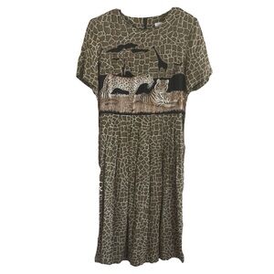 Vintage Allison-Ché Safari Graphic Printed Tiger Cheetah Midi Dress